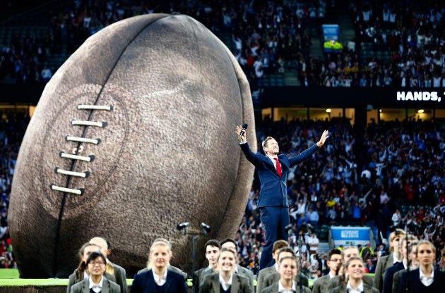 LONDON, ENGLAND - SEPTEMBER 18:  Former England player, Will Greenwood speaks during the opening ceremony ahead of the 2015 Rugby World Cup Pool A match between England and Fiji at Twickenham Stadium on September 18, 2015 in London, United Kingdom.  (Photo by Chris Lee - World Rugby/World Rugby via Getty Images)